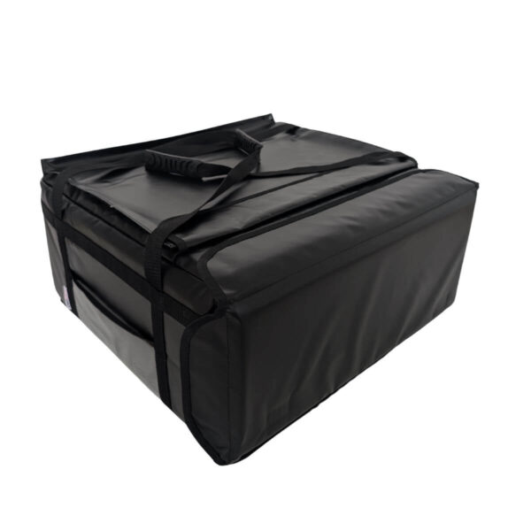 Torba termiczna Deliterm 50 cm / 4 kartony – przód zamkniętej torby Torba na pizze 50 cm Deliterm na 4 kartony – widok przodu zamkniętej torby termicznej z kieszenią i wzmocnioną konstrukcją